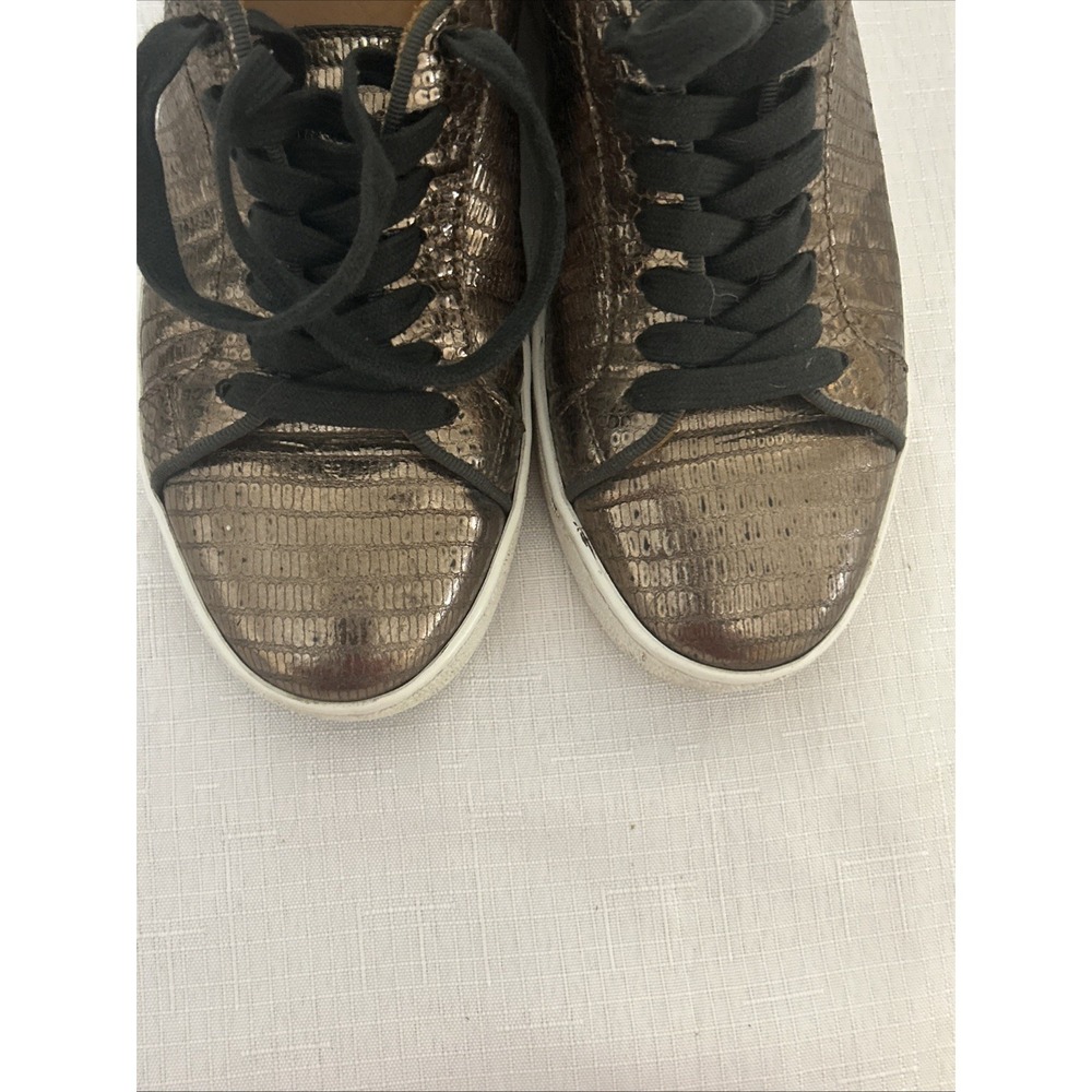 Frye Alexis Shoes Womens 6.5 Bronze Gold Leather Lizard Low Top Lace Up Sneaker - Picture 6 of 8